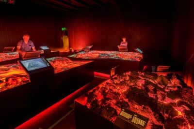 Lava Centre Interactive Volcano Exhibition - Entering the exhibition: volcano types, a magma plume replica, and an earthquake simulator